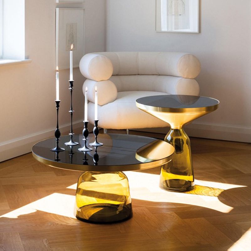 Contemporary Grey/Blue/Yellow/green/Purple Tempered Glass Round End Table