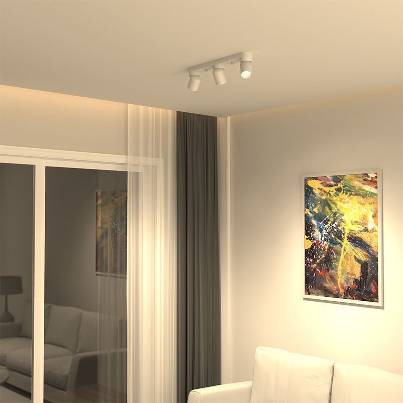Cylinder Shape Flush Ceiling Lights Modern Style Metal 3 Light Flush Mount in Black/White