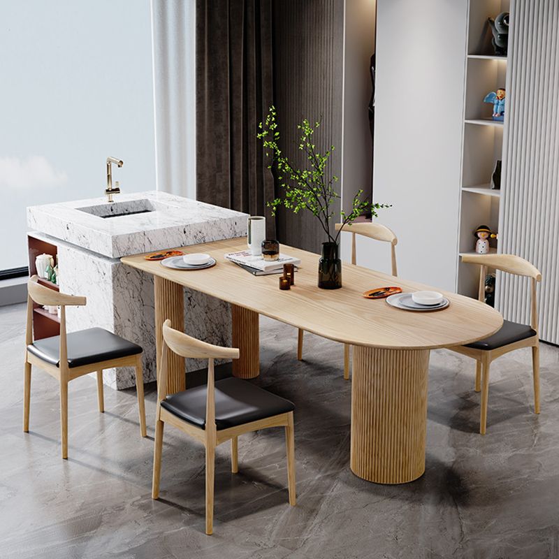 Free Form Wood Dining Table Natural and Walnut Dining Table with Pedestal Base