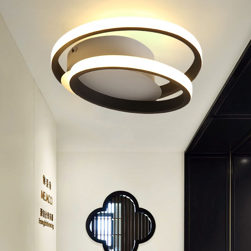 Black Double-Ring Flush Mount Light Simple LED Acrylic Flush Ceiling Lamp in White/Warm Light