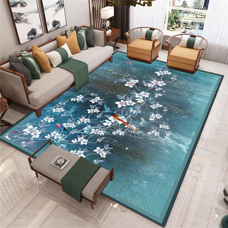 Brown Tone Modern Area Carpet Polyester Floral Pattern Indoor Rug Anti-Slip Backing Carpet for Living Room