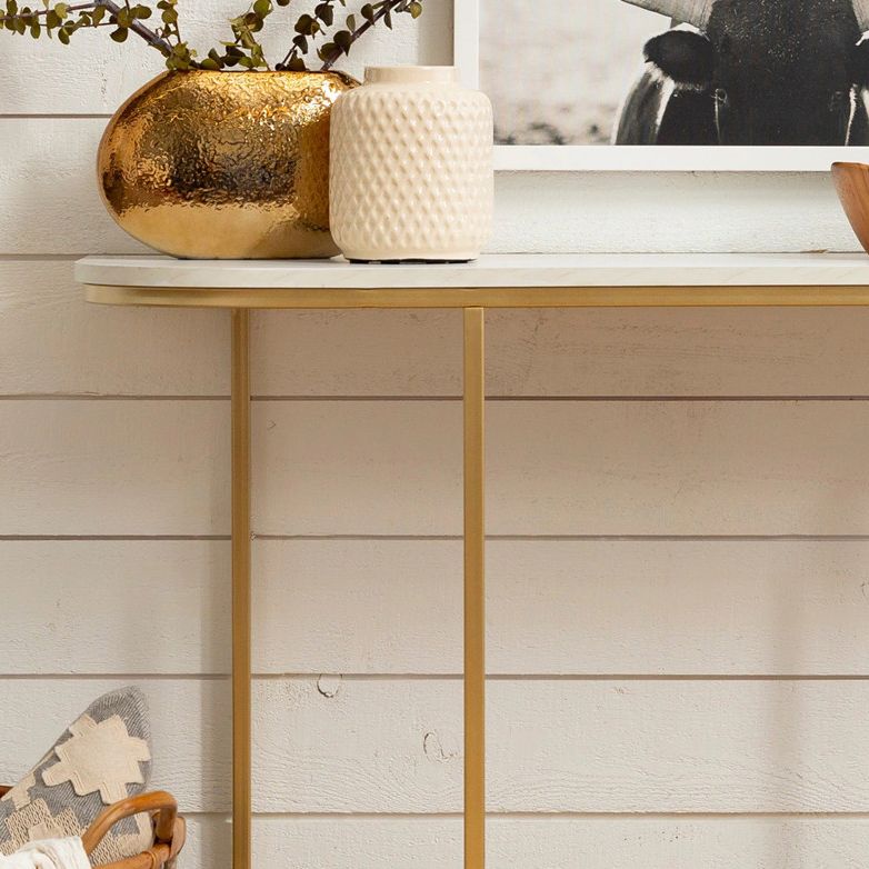 Marble Half Moon Console Table Modern 1-shelf Accent Table for Hall