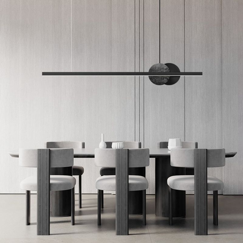 Linear Shape Hanging Island Lights Modern Chandelier Light Fixture in Black