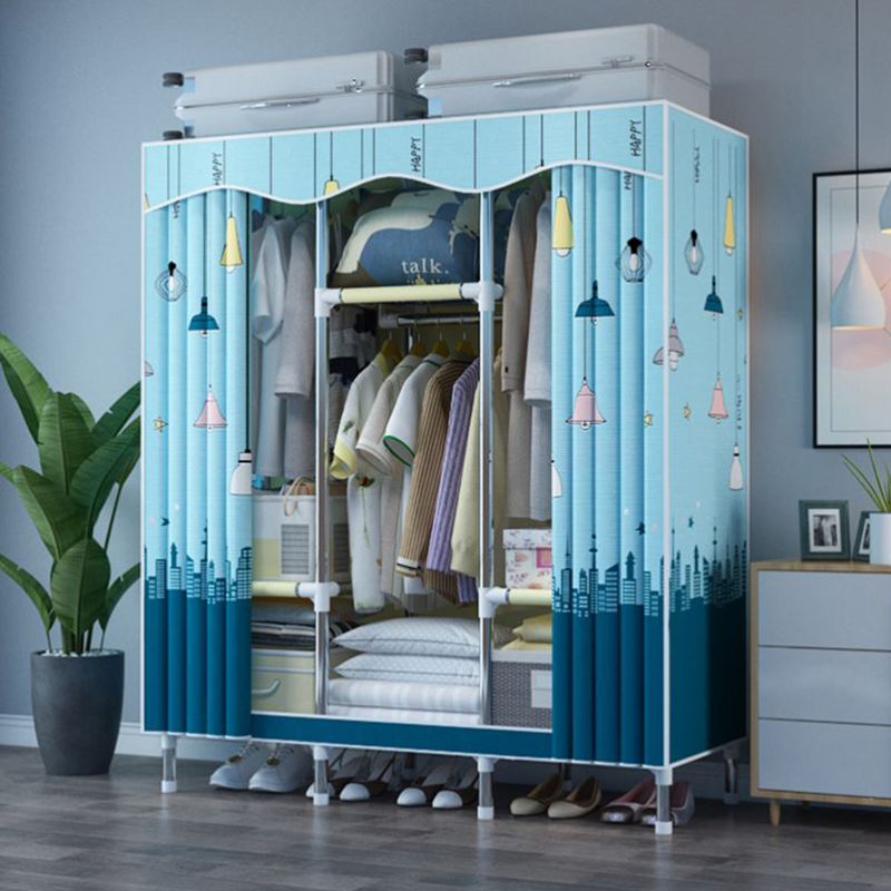 Modern Style Wardrobe Metal 1-Door Wardrobe Closet with Cloth Rod