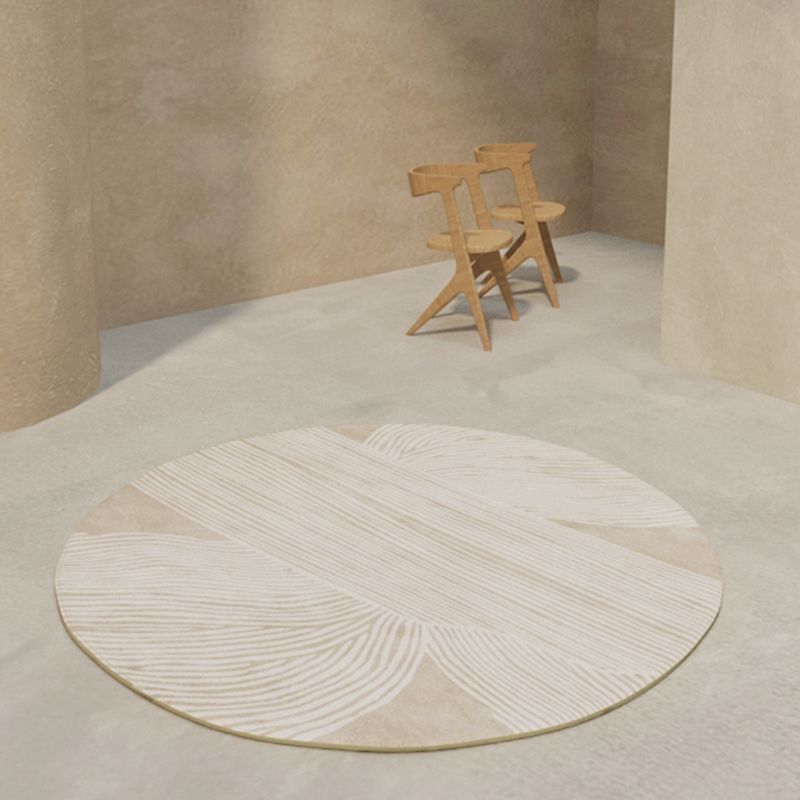 Round Solid Color Simple Carpet Polyester Random Stripe Area Rug Stain Resistant Rug for Home Decor
