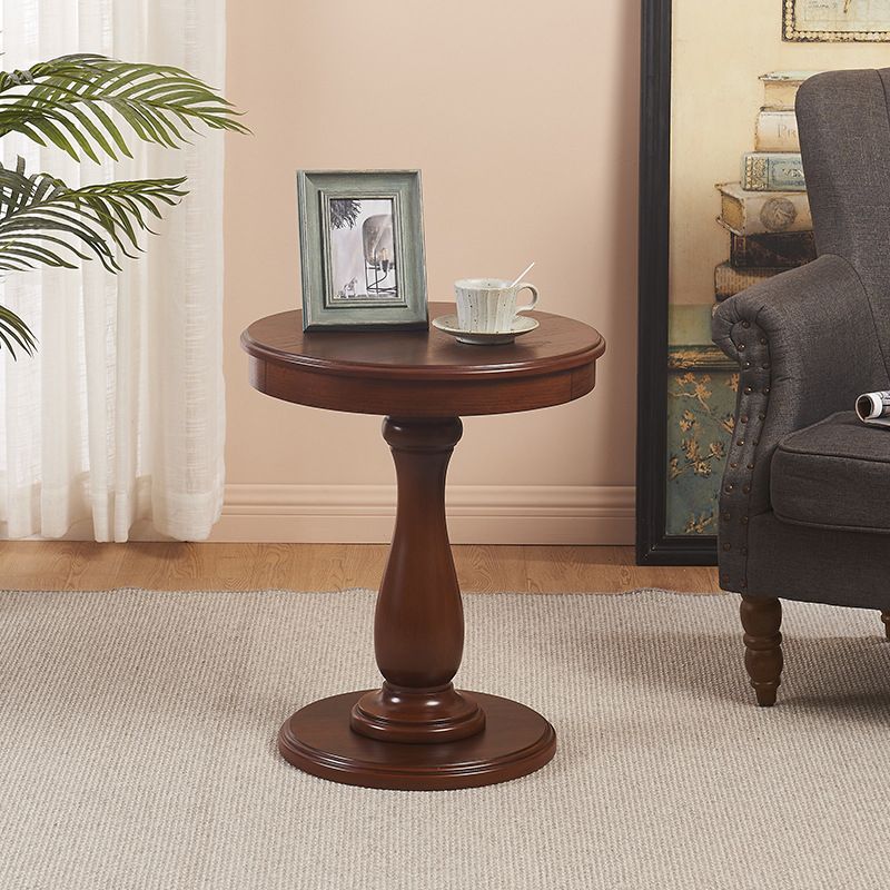 23.6" Tall Pedestal End Table Solid Wood Round Side End Table