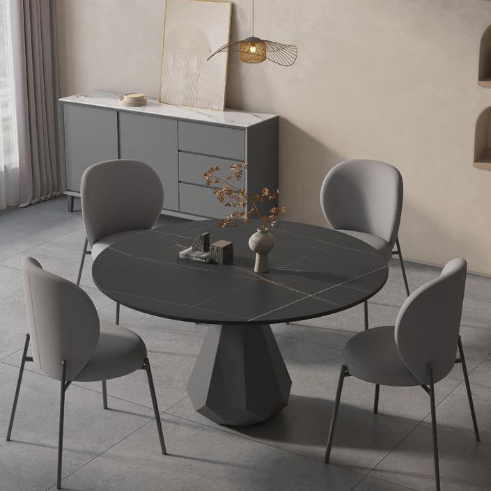 Modern Black Stone Dinner Table Kitchen Home Round Pedestal Dining Table