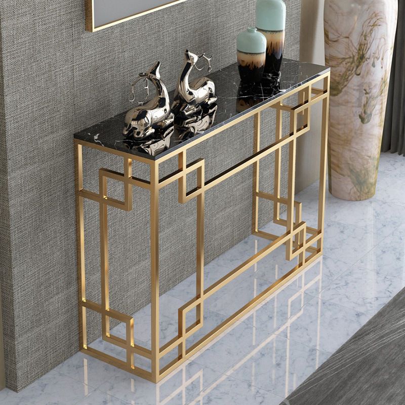 Glam Iron Console Sofa Table Rectangle Marble Console Accent Table for Hall