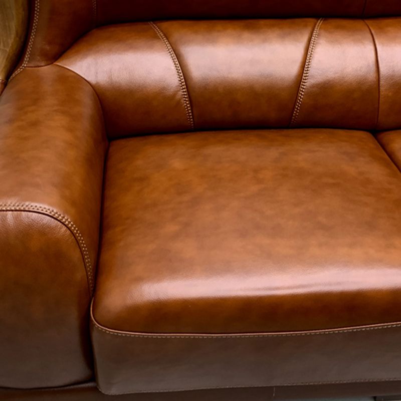 Genuine Leather Round Arm Sectionals Dark Brown 36.61"High Cushion Back Sofa
