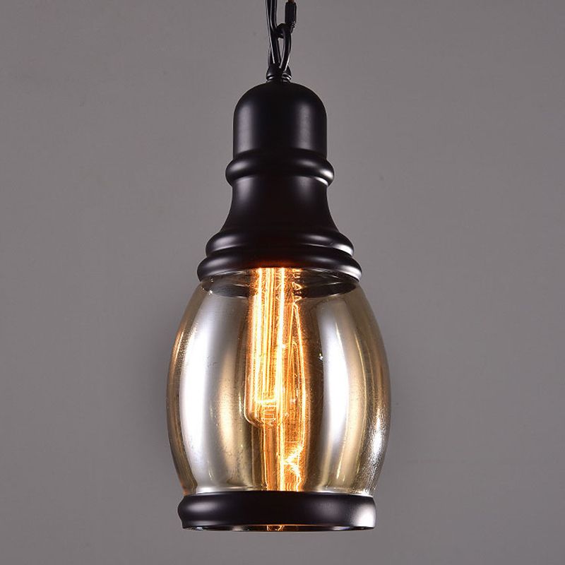 Black Shaded Pendant Lighting Fixture Minimalist Style Glass Hanging Ceiling Light