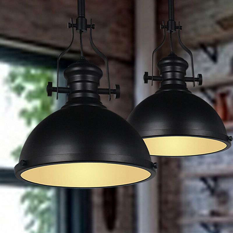 Vintage Bowl Pendant Lighting 1 Bulb Metal Ceiling Suspension Lamp with Frosted Glass Cover in Black