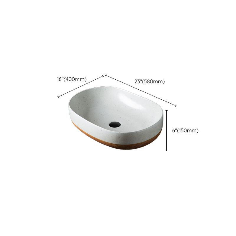 Traditional Bathroom Sink Porcelain Round Vessel with Pop-Up Drain
