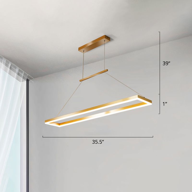 Rettangolo Metal Island Affermazione Luce semplicità Luce a ciondolo a LED per sala da pranzo