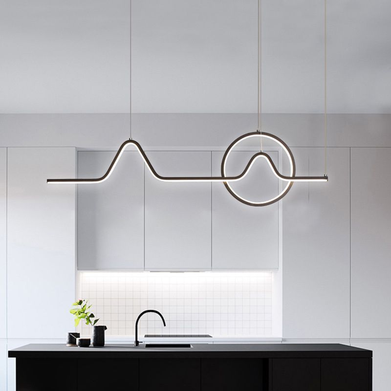 Metal Linear Shade Island Pendant Modern Style 2 Light Island Lighting for Dining Room