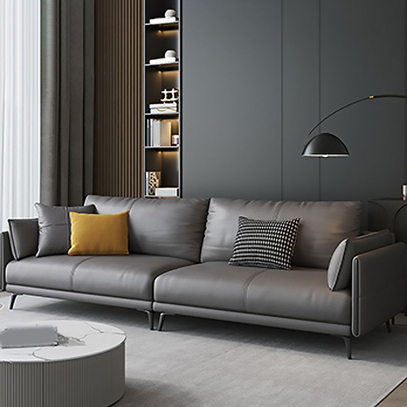Contemporary Genuine Leather Square Arm Standard Sofa with Loose Back for Living Room