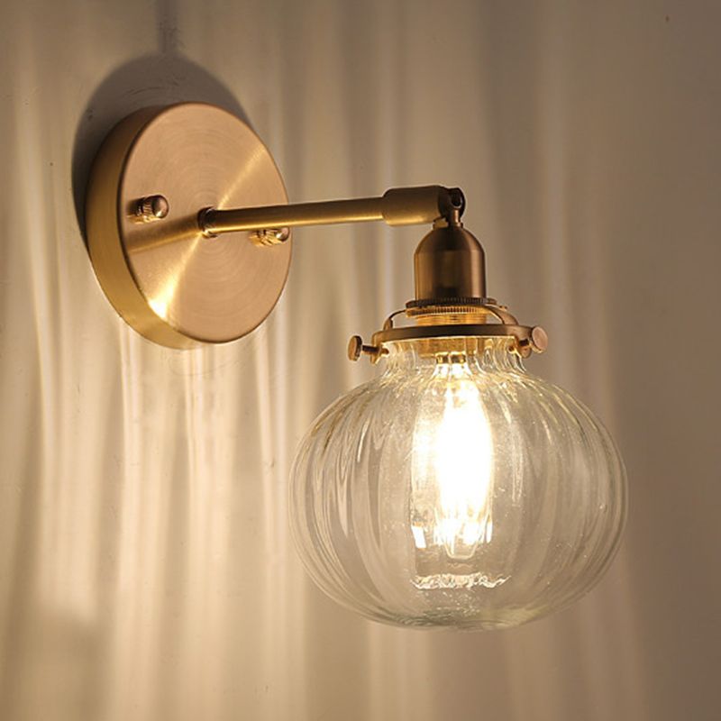 Modern Metal Wall Sconce Pumpkin Shape Vanity Lamp with Glass Shade for Bathroom