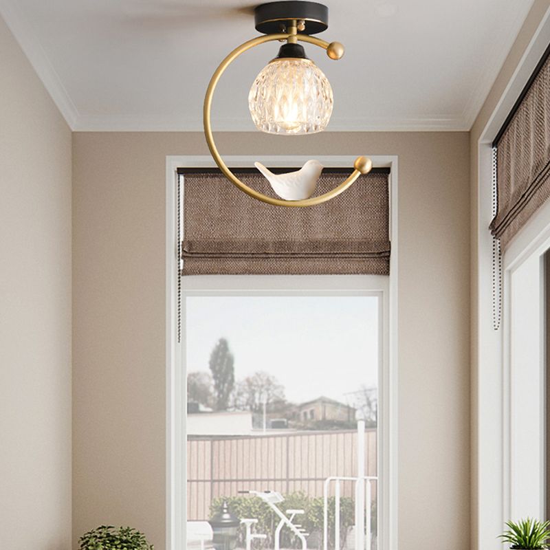 Plafonnier en forme de géométrie, moderne, en verre, à 1 lumière, doré