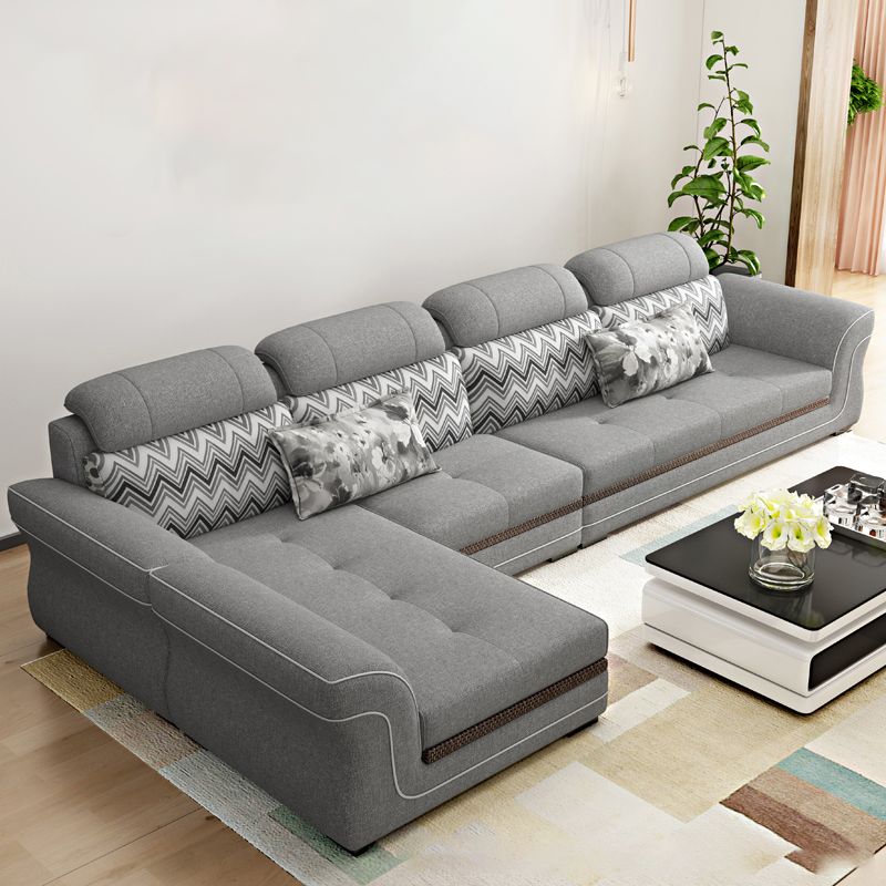 Flared Arms 4-Seater Sectional with Pillow Back Cushions for Apartment