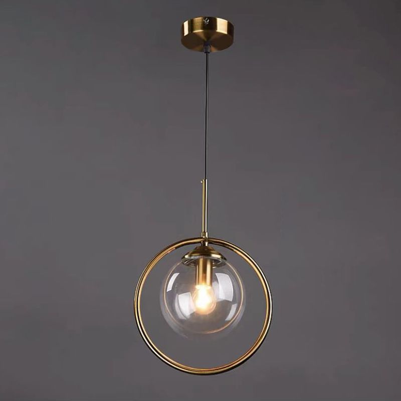 Glasbronze -Anhänger Licht im modernen Luxusstil Iron Globe Hanging Lampe für Innenräume