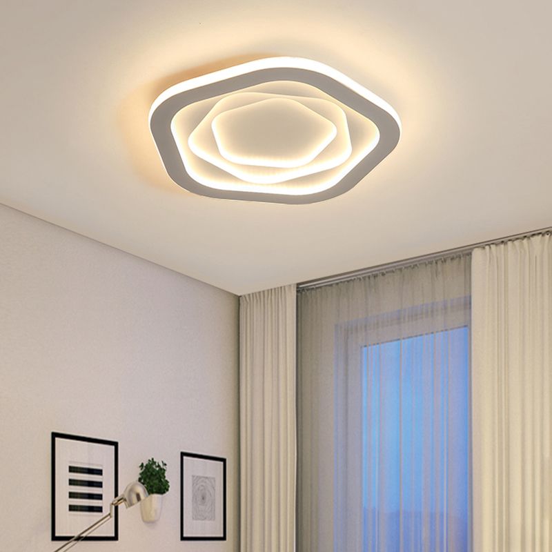 White Pentagonal LED Flush Light Minimalism Acrylic Ceiling Mount Lighting for Bedroom