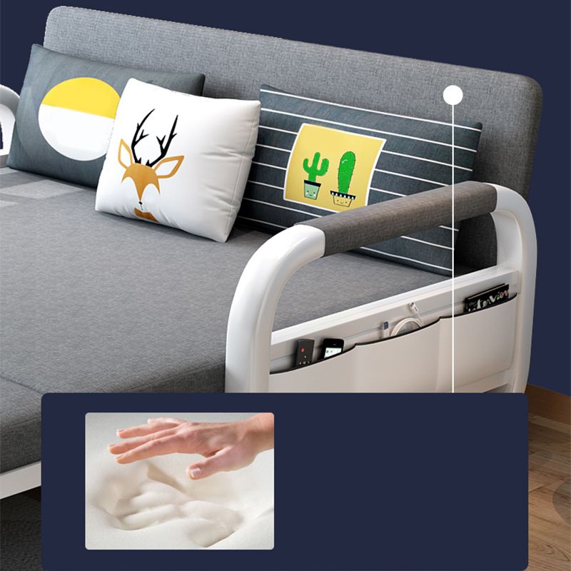 Linen Convertible Sofa Bed in Grey with Square Arms and Storage