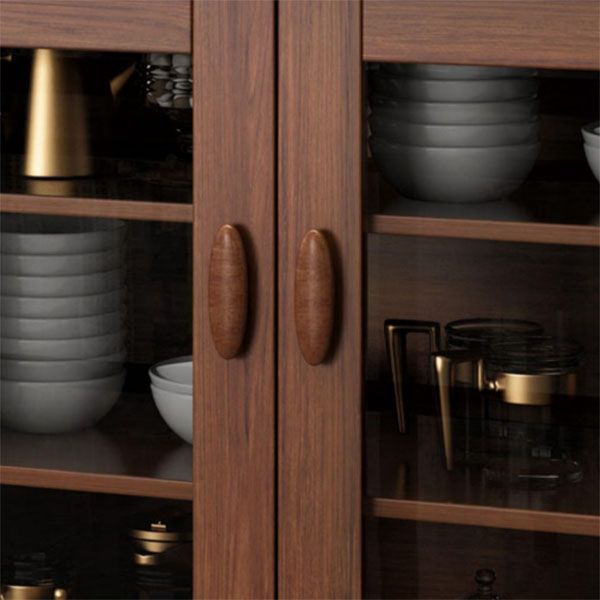Ultra Modern Rubber Wood Dining Hutch Glass Doors Storage Cabinet with Drawers
