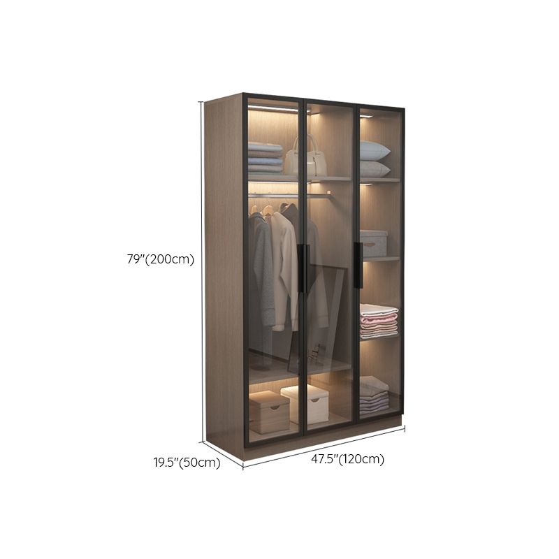 Brown Engineered Wood Wardrobe Cabinet Modern Style Wardrobe Closet without Light