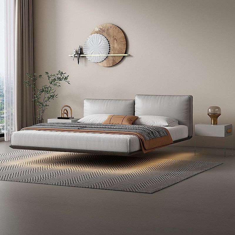 Modern Style Upholstered Headboard/white Grey Leather Suspension Bed
