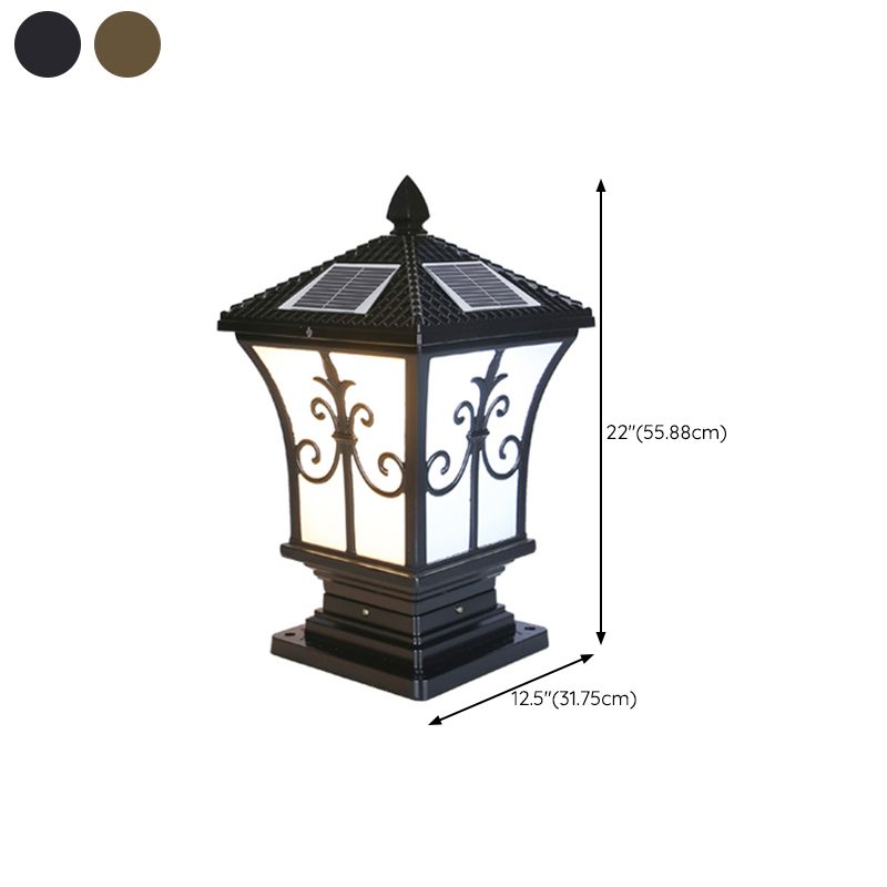Rectangle Shape Metal Solar Pillar Lamp Modern-Style 1 Light Outdoor Waterproof Light
