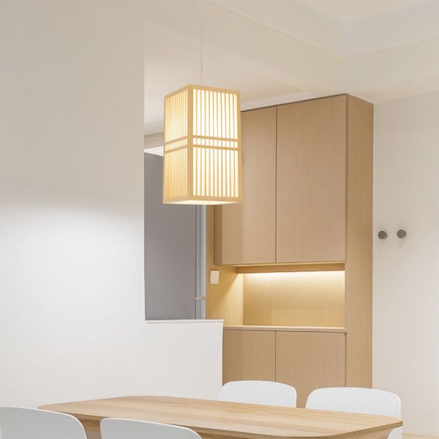 Japanische Laterne Hanglampe Holz 1 Kopf Esszimmer Suspension Licht in Beige