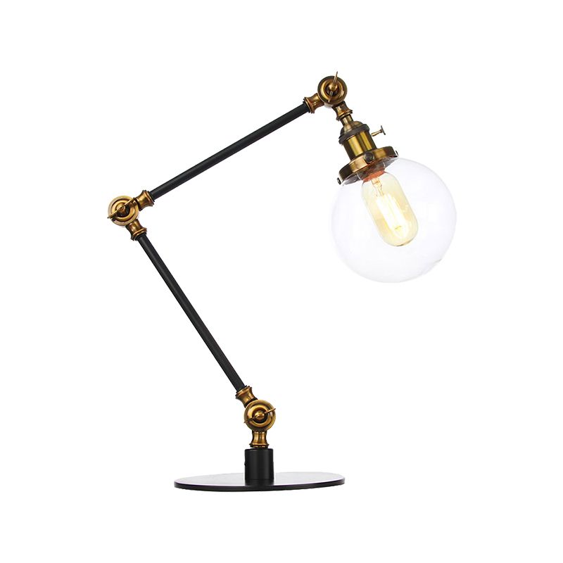Industrial Global Table Lamp Amber/Clear Glass 1 Light Restaurant Table Light with Adjustable Arm in Black/Brass Finish