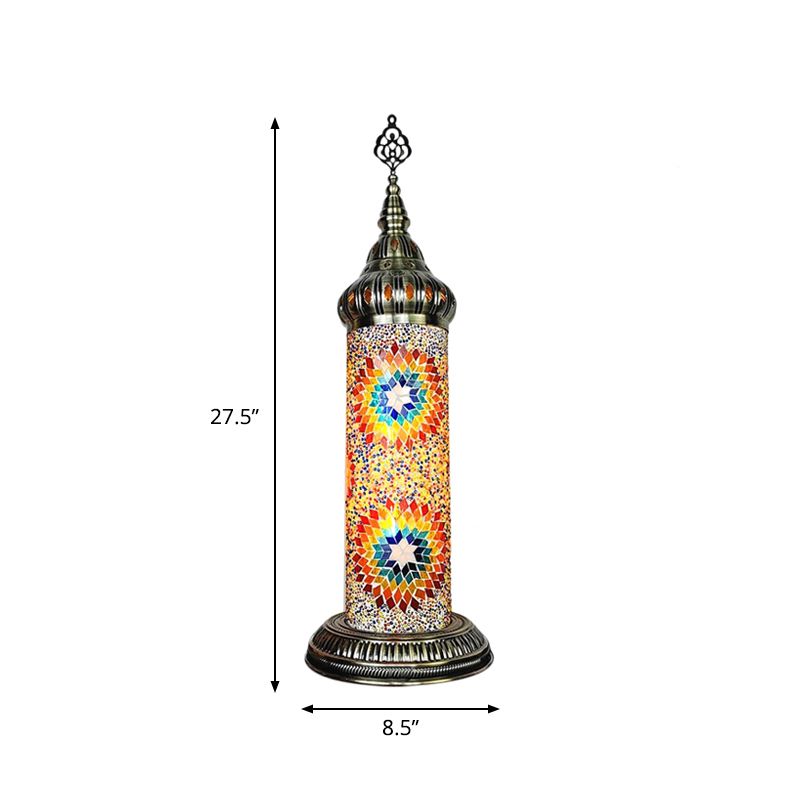 Lámpara de mesa de dormitorio de cilindro Vidroma manchado tradicional Amarillo/azul/LED de LED verde luz