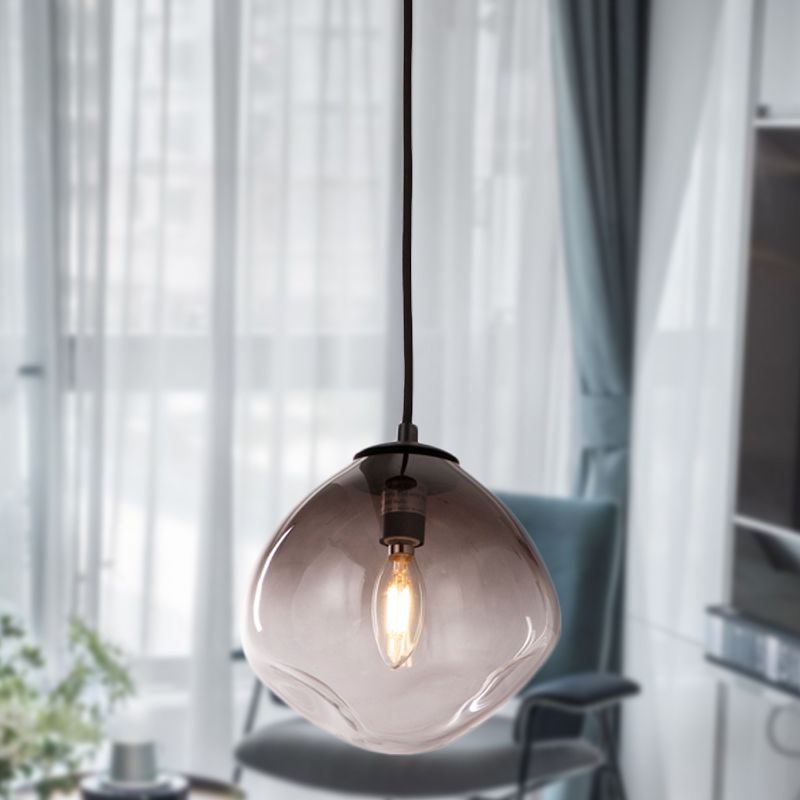Luz de colgante colgante ovalado humo nórdico gris vidrio con hoyuelos 1 luz de techo de habitación de bebé claro luz