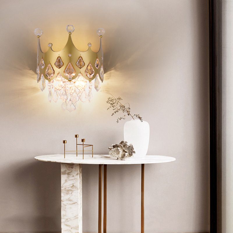 2 - Light Crown Shape Wall Light in Gold Post Modern Wall Sconce with Crystal Accents