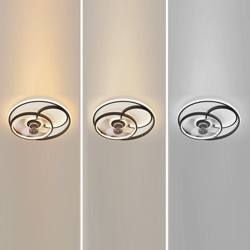 Iluminación de ventilador circular de blanco negro simplicidad de metal LED semi flush luz para dormitorio