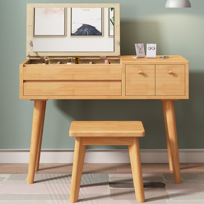 Modern Bedroom Dressing Table Solid Wood Flip-Top Make-up Vanity