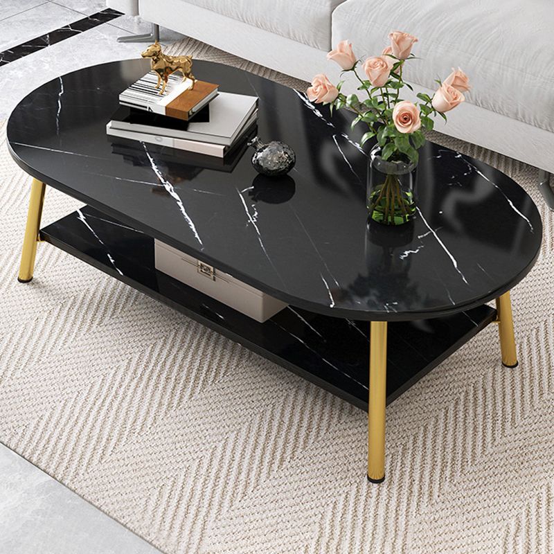 Modern Style Round/oval Wood-paneled 3/4 Leg Base with Storage Rack Coffee Table