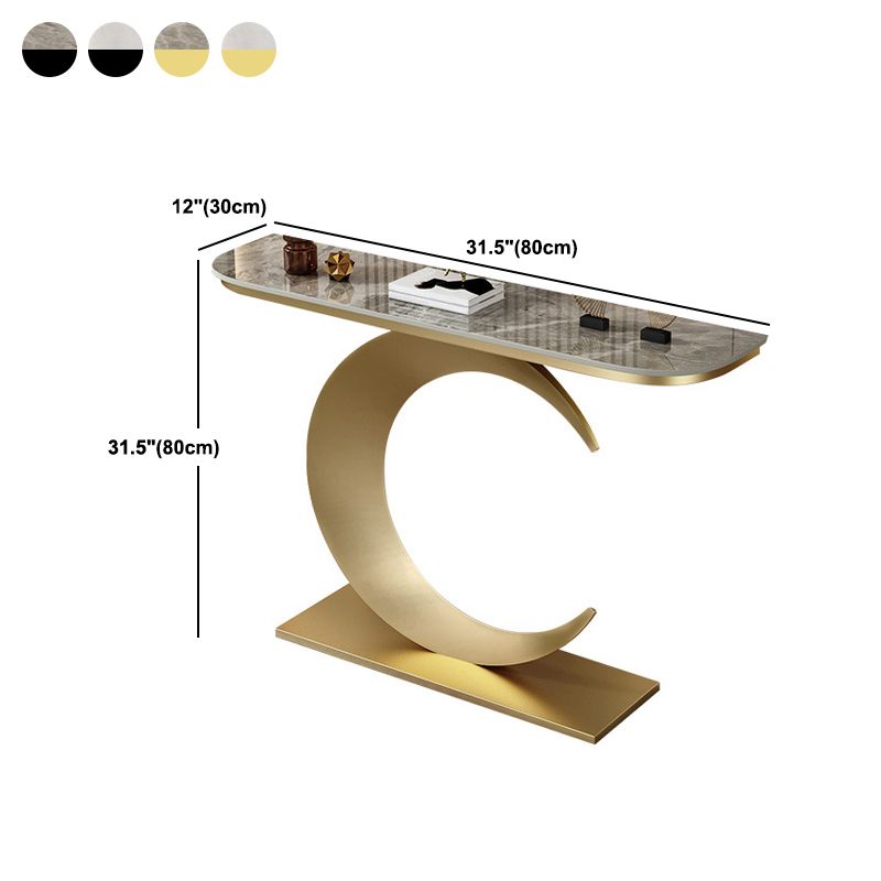 Modern Stone Console Accent Table Half Moon Iron End Table for Hall