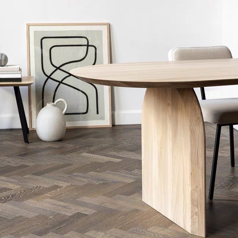 Oval Modern Dining Table Pine Solid Wood Natural Dining Room Collection