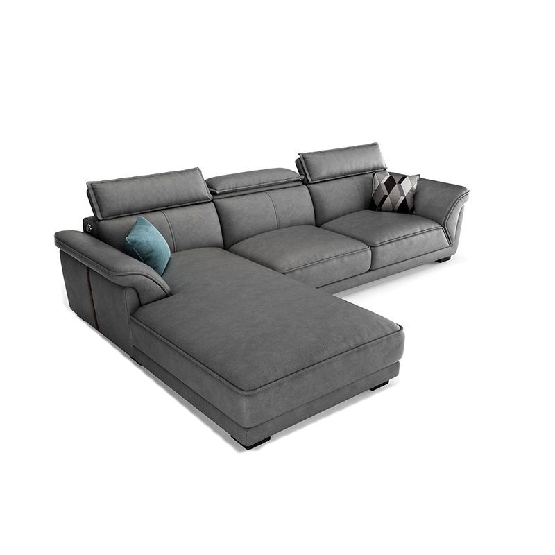 Gray Faux Leather Sofa & Chaise Modern Biscuit Back Sofa - 33.46" H
