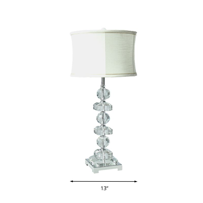 Crystal White Night Table Light Drum Single Head Traditional Style Nightstand Lamp for Living Room