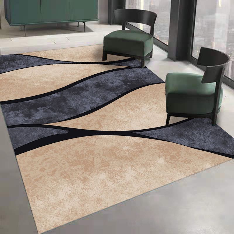White Modern Rug Polyester Wave Pattern Rug Washable Rug for Living Room