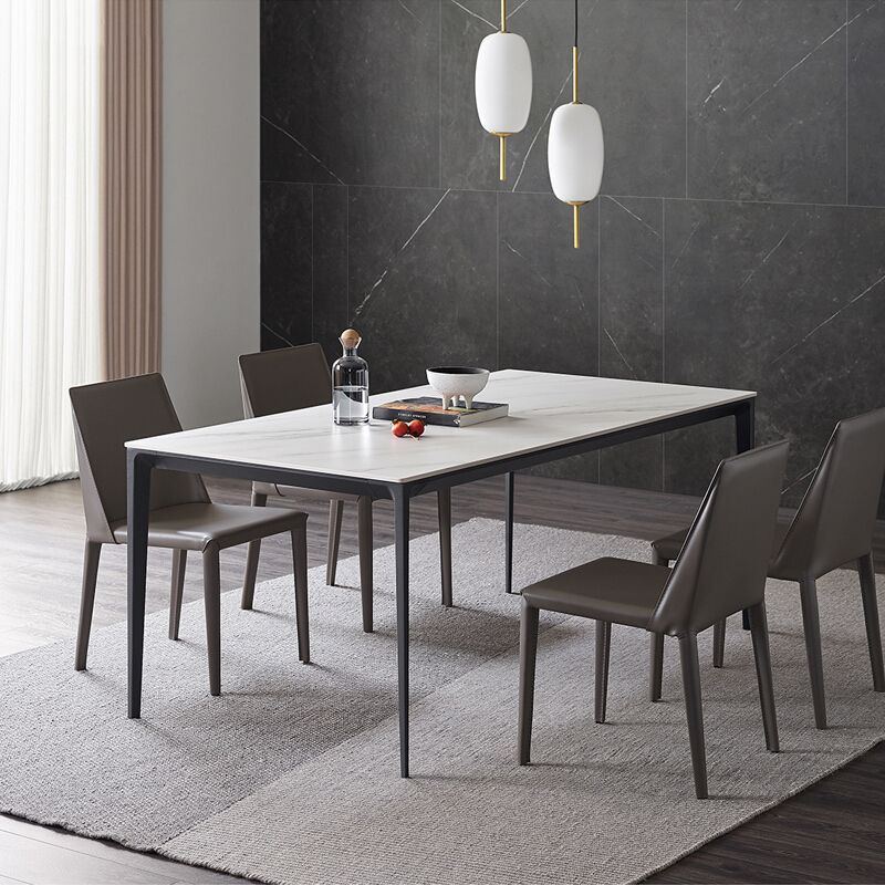 Mesa de forma de comedor de piedra sinterizada de estilo industrial con base de 4 patas