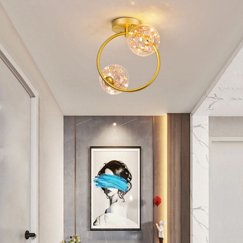 Modern Gold Ceiling Lighting Glass Semi Flush Mount for Hallway