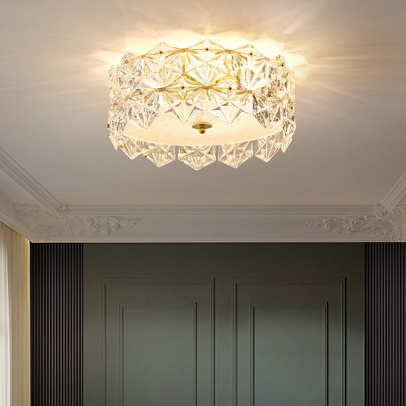 Round Clear Hexagonal Glass Flush Light Minimalistic Ceiling Mount Light for Living Room