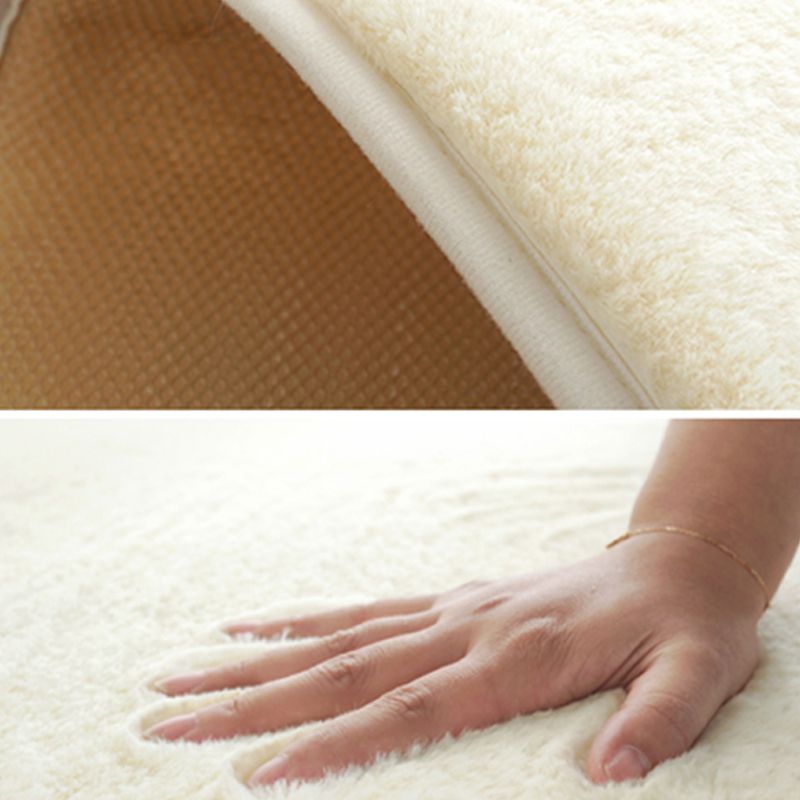 White Living Room Area Rug Solid Color Polyester Area Carpet Non-Slip Backing Rug
