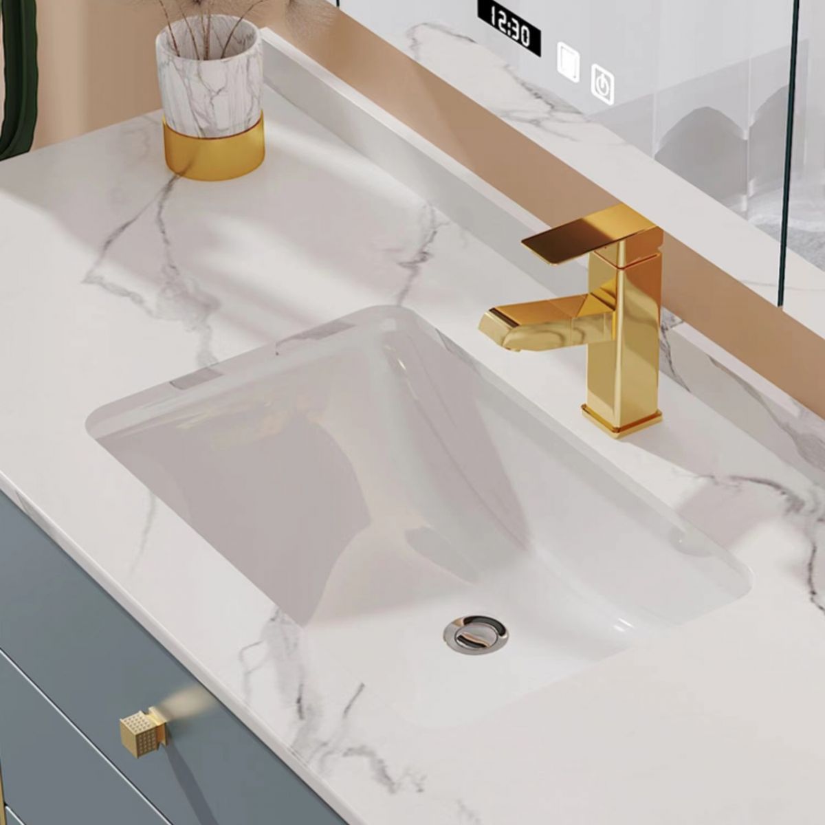 Freestanding Bathroom Vanity Blue Wood Frame Single Sink Rectangular Vanity with 3 Drawers