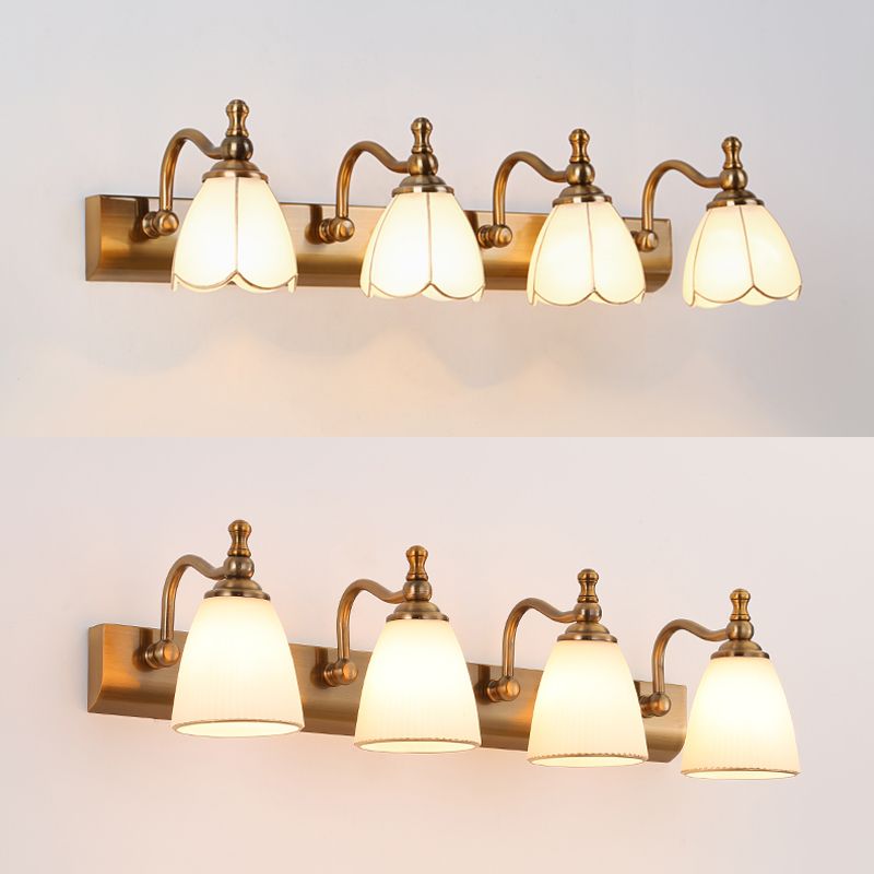 Traditional Bronze Wall Mounted Light White Glass Vanity Wall Lamps for Bathroom