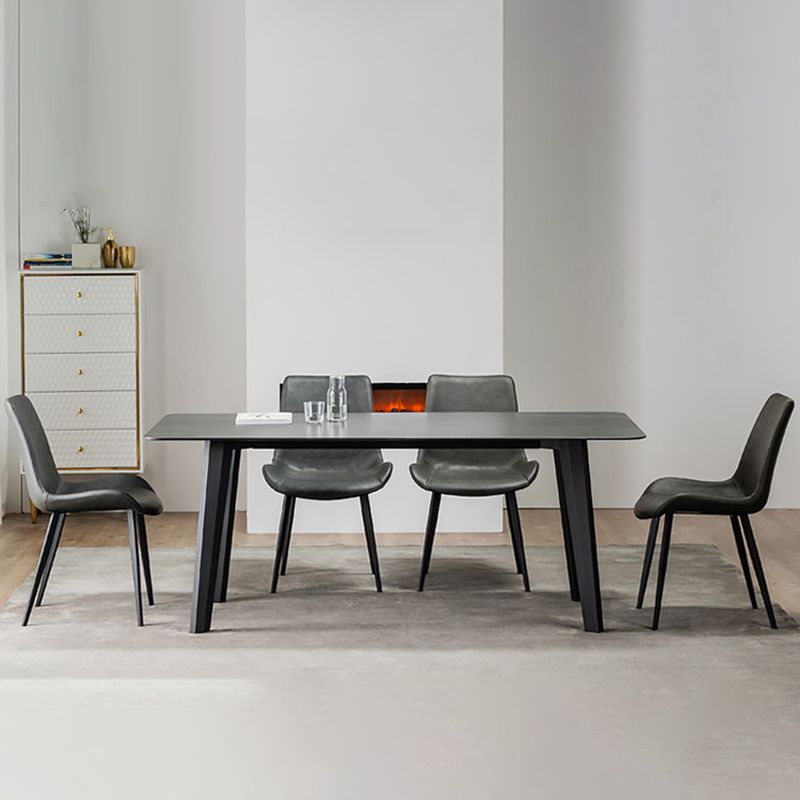 Industrial Dining Chair with Metal Frame Matte Finish Solid Back Side Chair