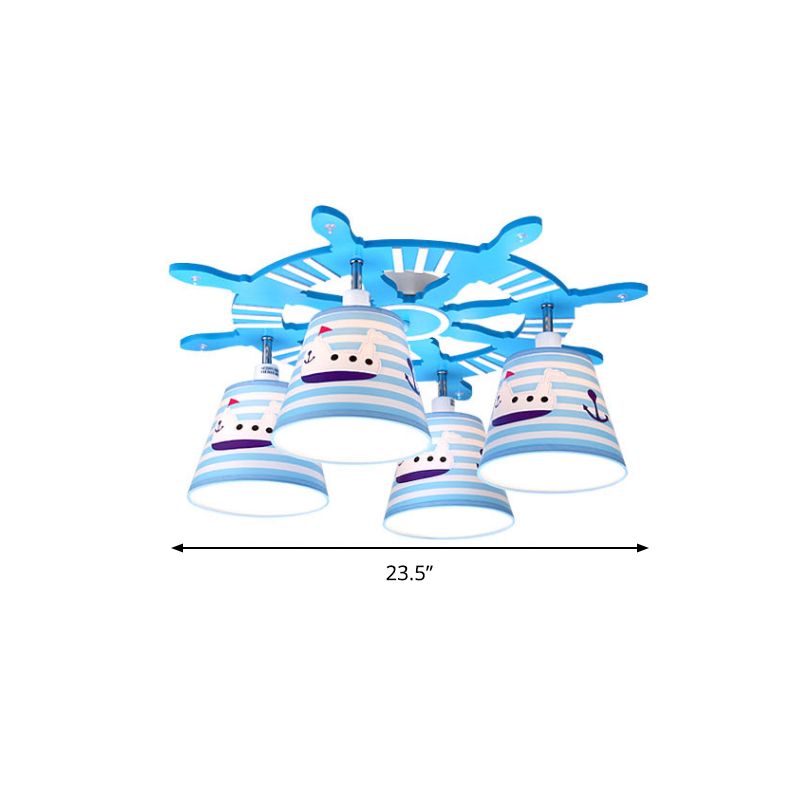 Estilo náutico Steamship Semi Vaciado Techo de Luz de Madera 4 Luces Luz de techo azul para Foyer